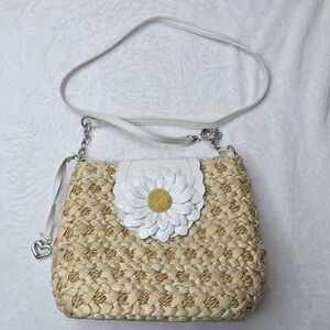 Brighton Tan and White Daisy  Woven Shoulder Bag